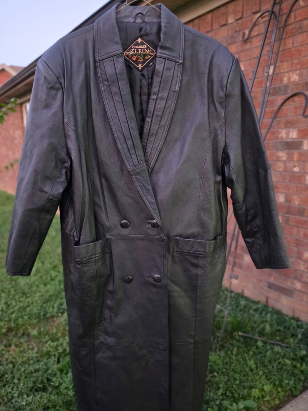 Vintage Charles Klein Leather Trench Coat Matrix Black Button Jacket Women’s 2X